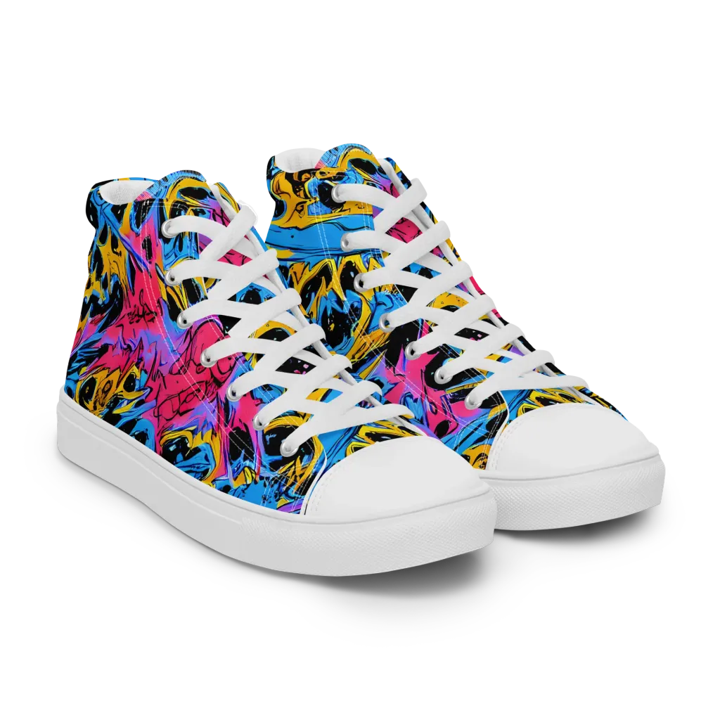 Electric Inkstorm on Women's High Top Canvas Shoes — Right Front