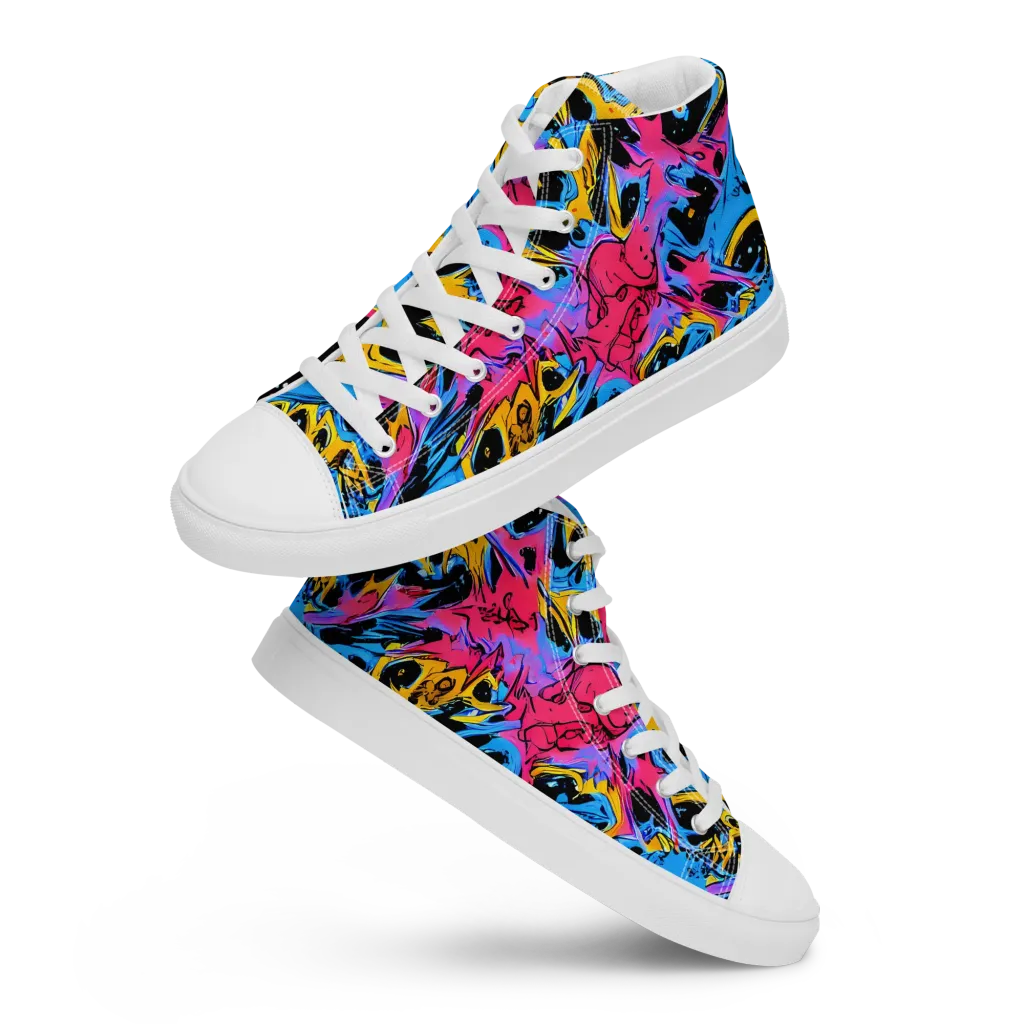 Electric Inkstorm on Women's High Top Canvas Shoes — Front