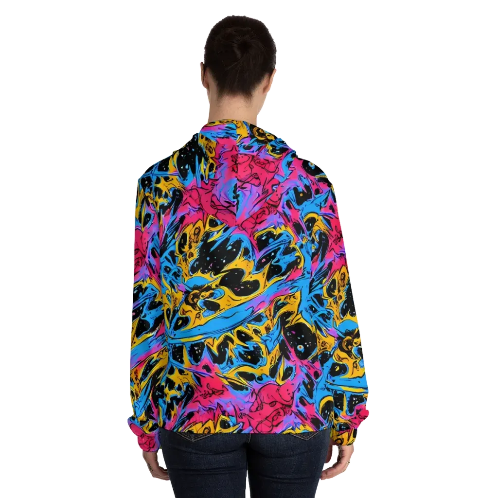 Electric Inkstorm on Women's Full-Zip Hoodie — Back On Person