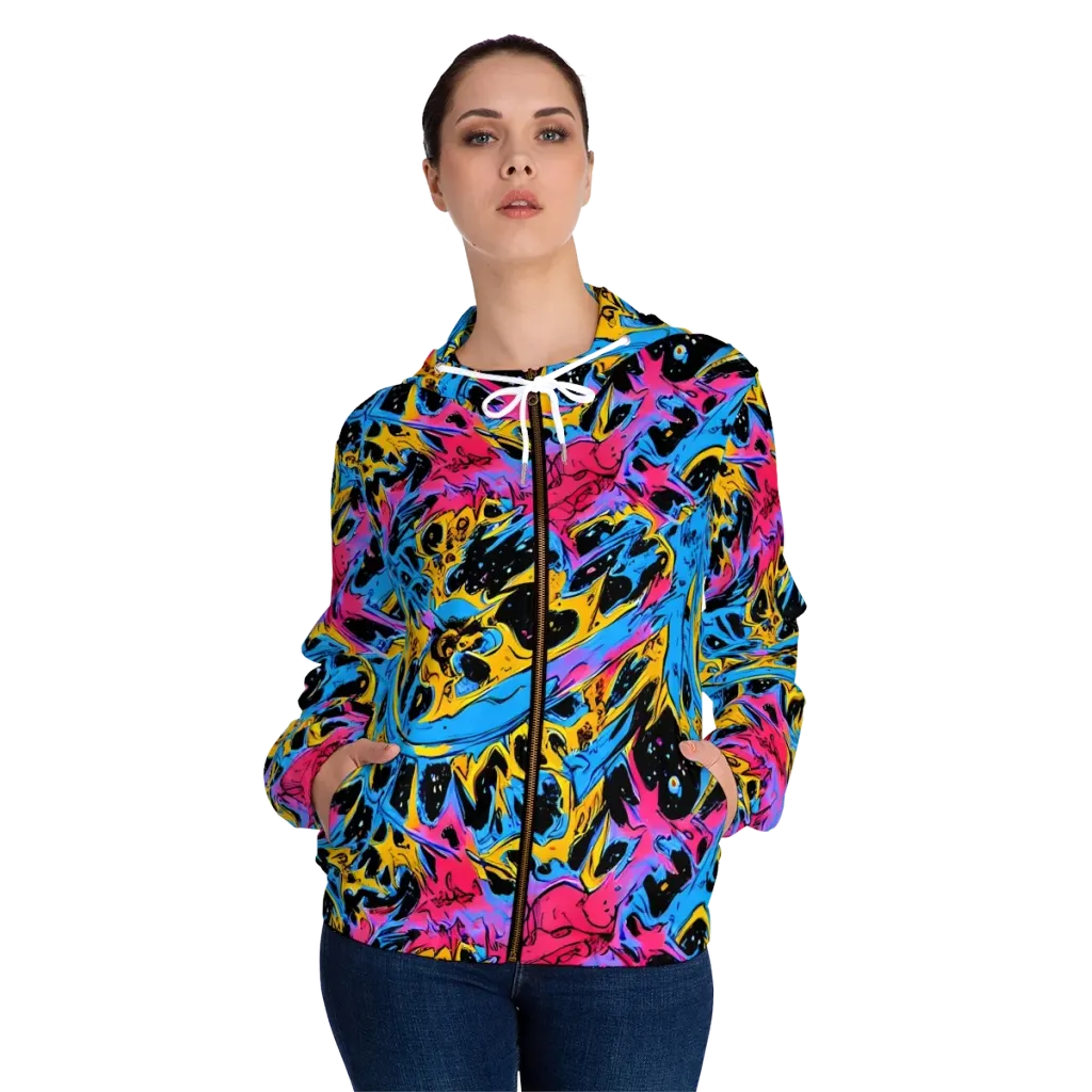 Electric Inkstorm on Women's Full-Zip Hoodie — Front On Person