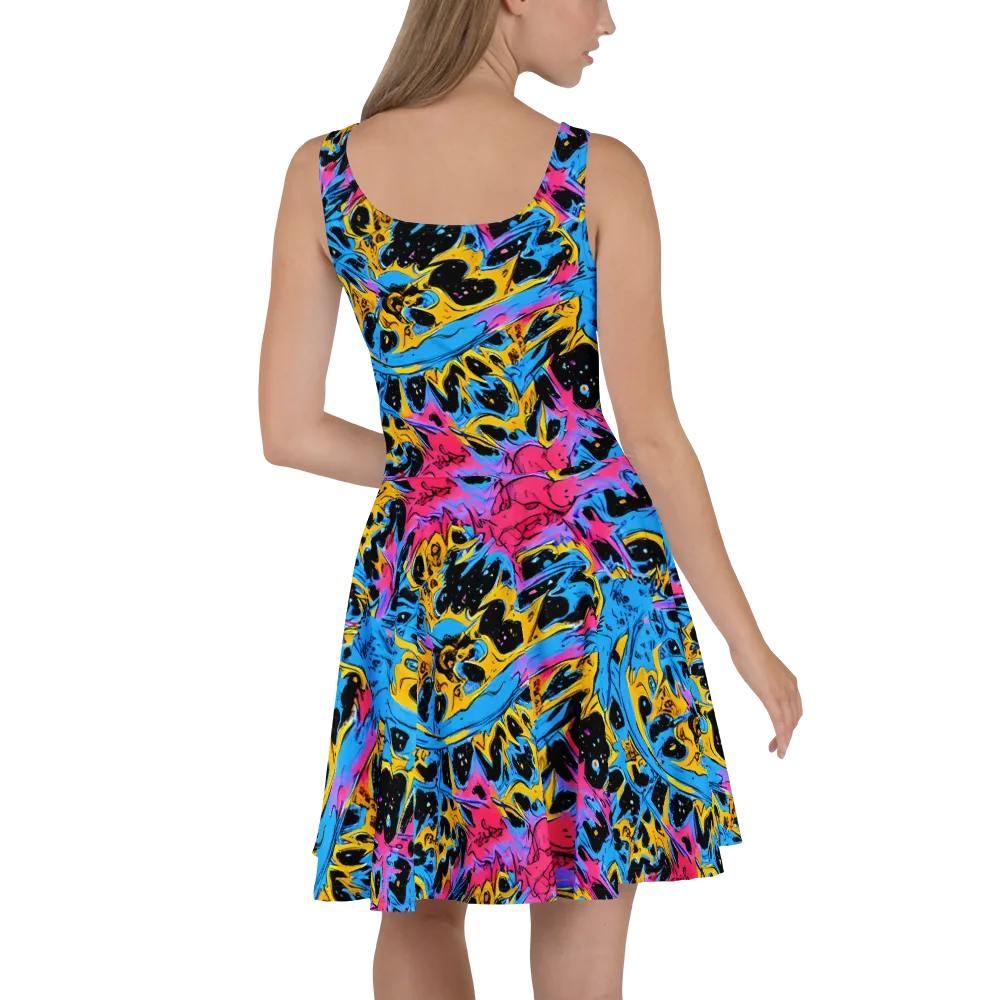Electric Inkstorm on Skater Dress — Back
