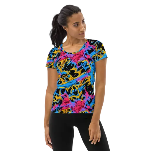 Electric Inkstorm on a Women's Athletic T-Shirt