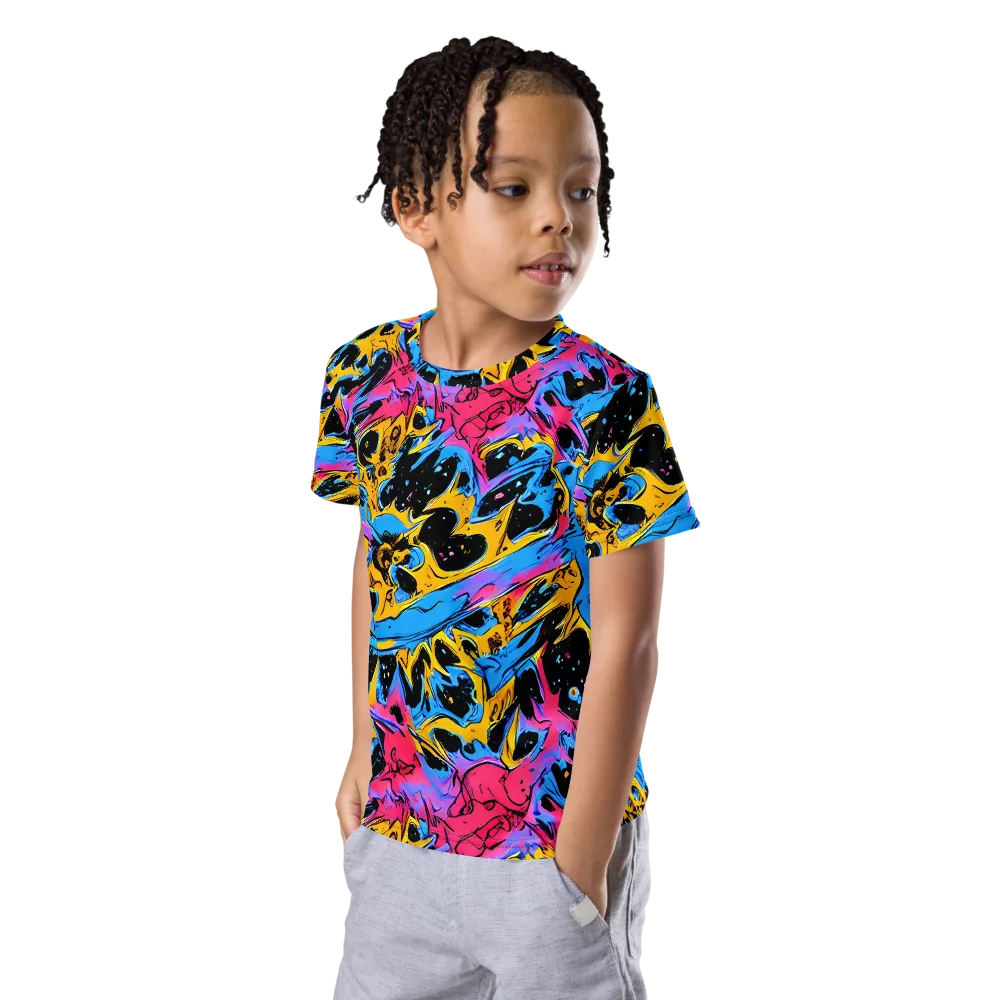 Electric Inkstorm on Kids Crew Neck T-Shirt — Left Front