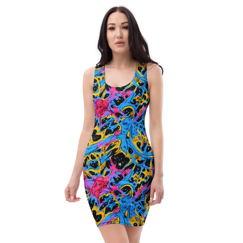 Electric Inkstorm on Bodycon Dress — Front