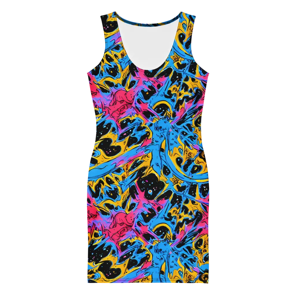 Electric Inkstorm on Bodycon Dress — Front