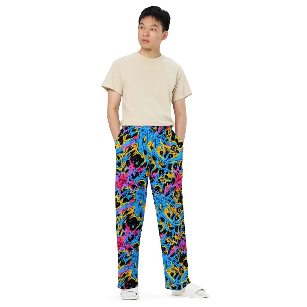 Electric Inkstorm on Wide-Leg Pants — Front