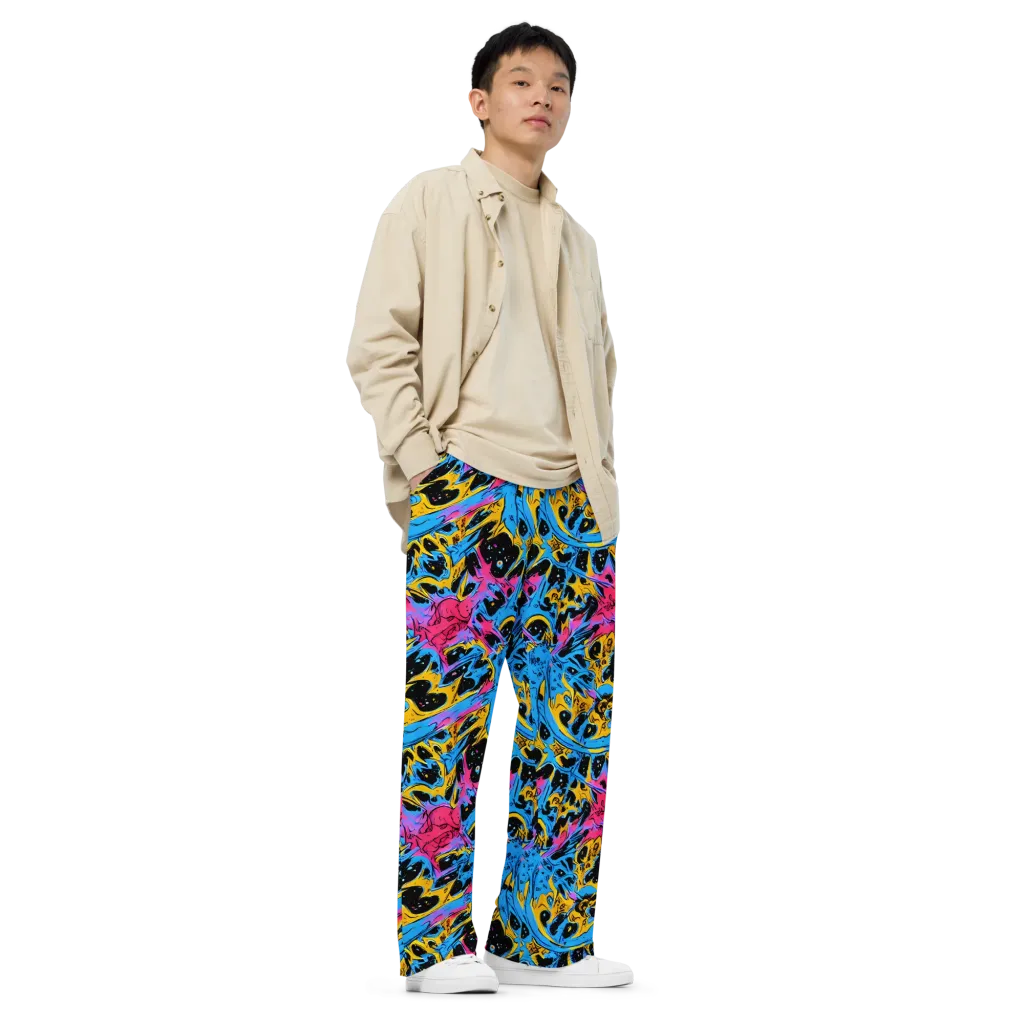 Electric Inkstorm on Wide-Leg Pants — Right Front