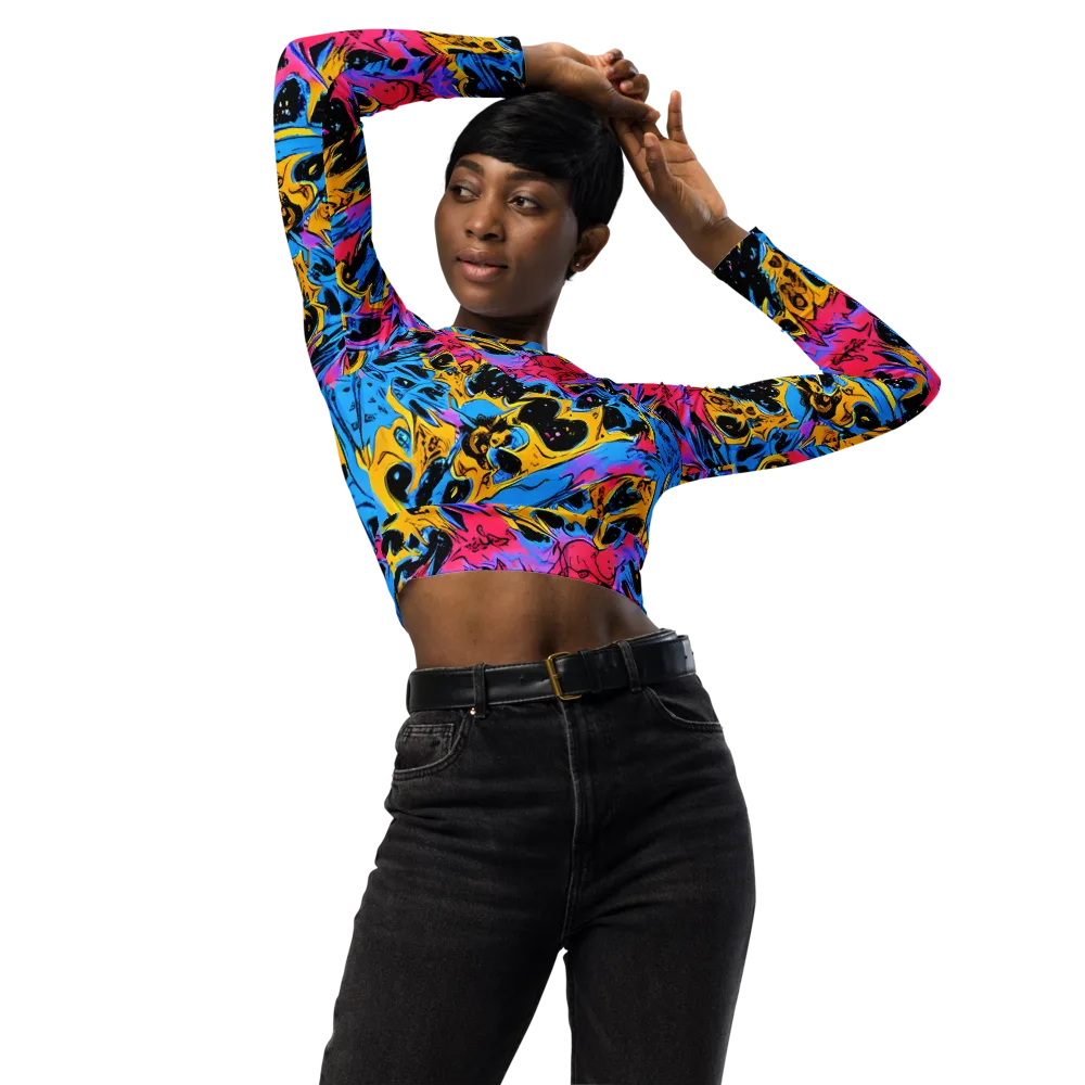 Electric Inkstorm on Long Sleeve Crop Top — Front