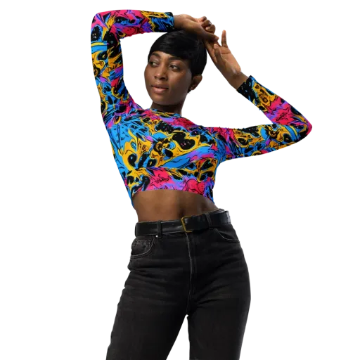 Electric Inkstorm on a Long Sleeve Crop Top