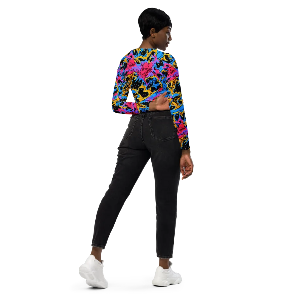 Electric Inkstorm on Long Sleeve Crop Top — Right Back