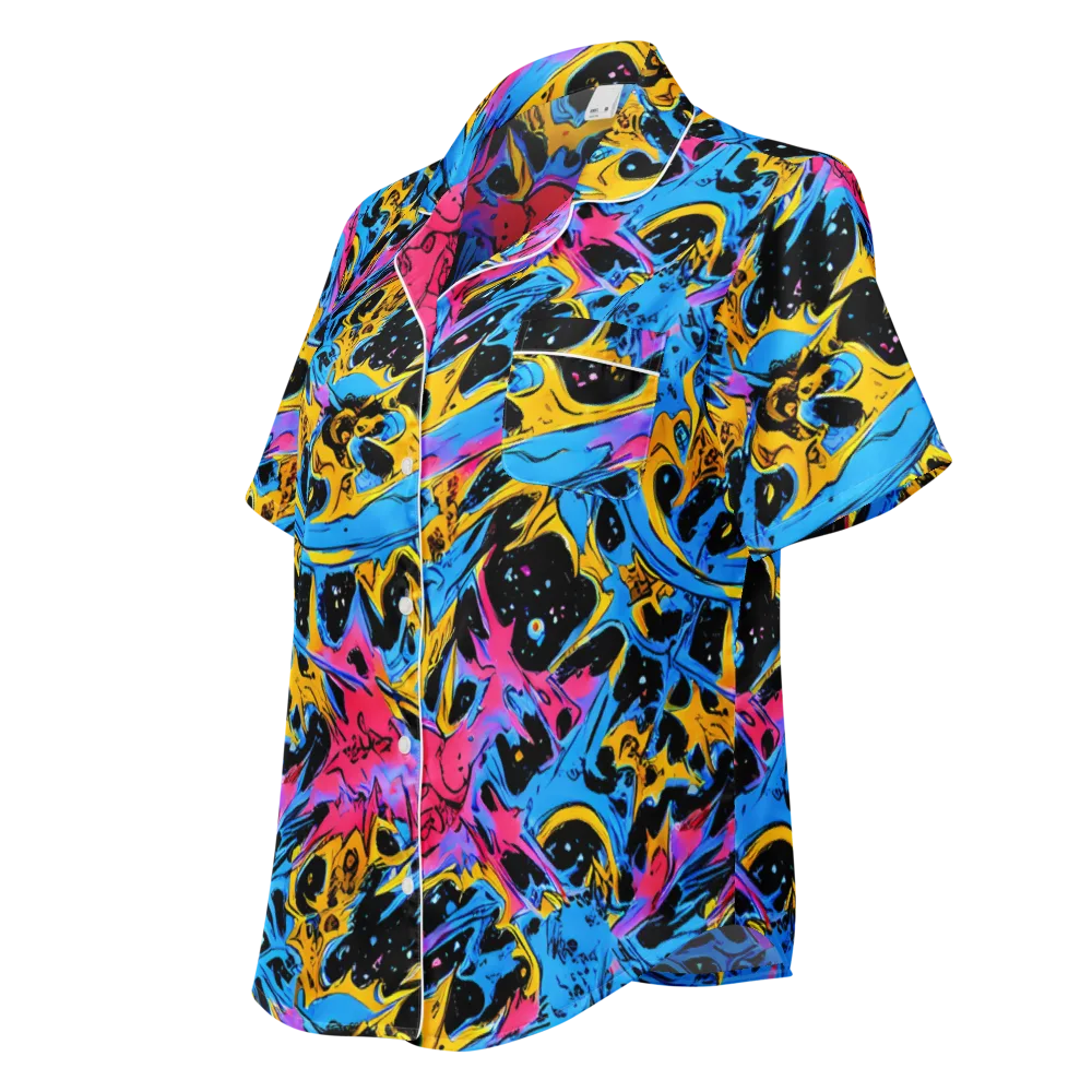 Electric Inkstorm on Women's Short Sleeve Pajama Top — Left Front