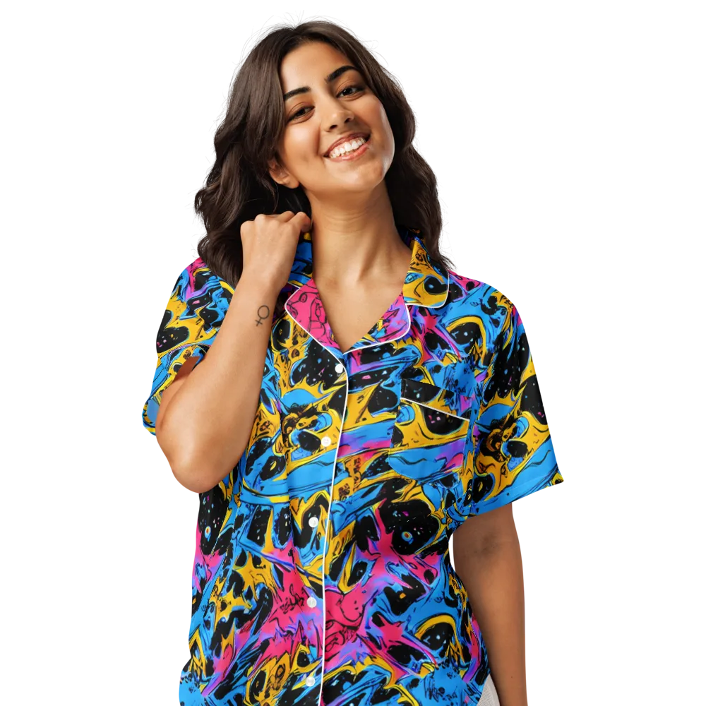 Electric Inkstorm on Women's Short Sleeve Pajama Top — Front