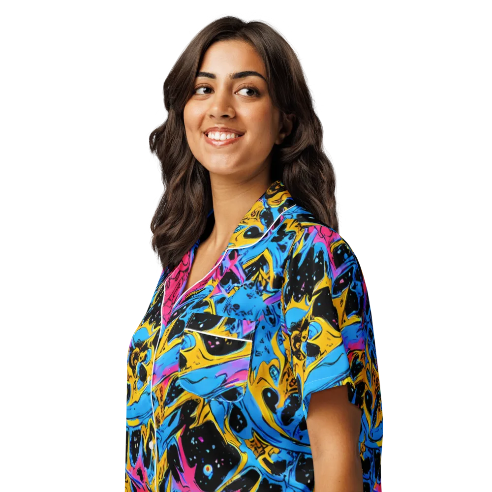 Electric Inkstorm on Women's Short Sleeve Pajama Top — Left Front