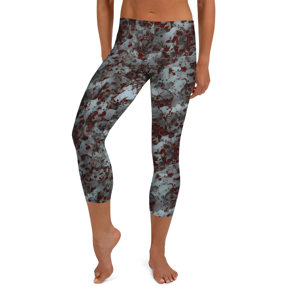 Crimson Undertow on Capri Leggings — Front