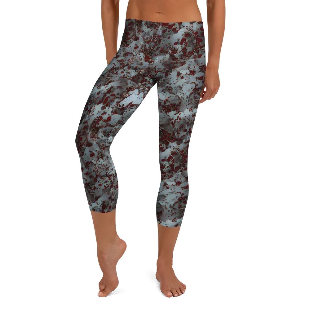 Crimson Undertow on Capri Leggings — Front