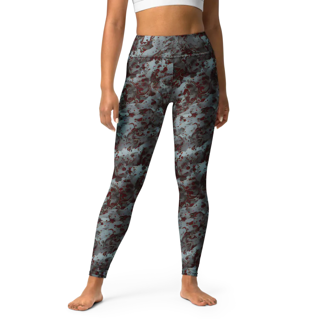 Crimson Undertow on Yoga Leggings — Front