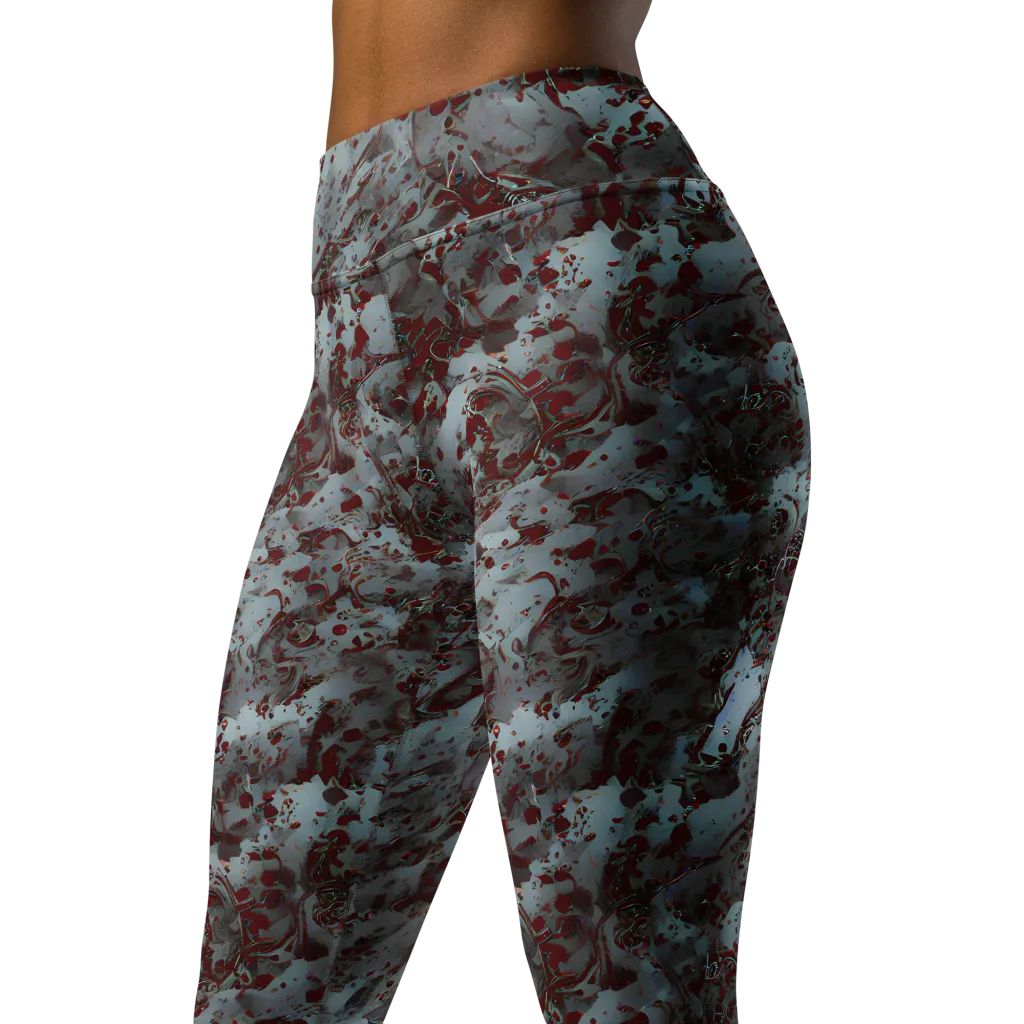 Crimson Undertow on Yoga Leggings — Left Front