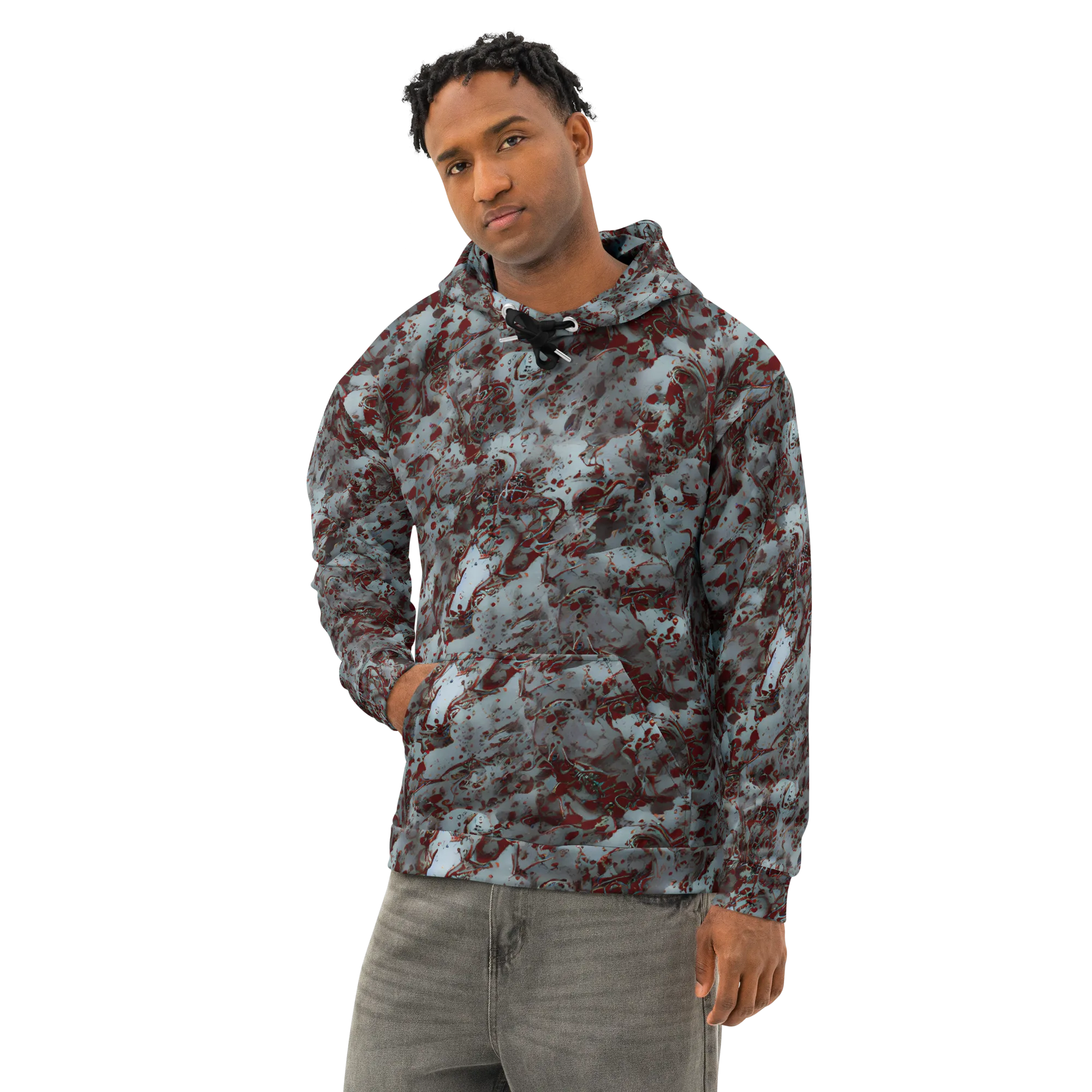 Crimson Undertow on Cotton Hoodie — Left Front