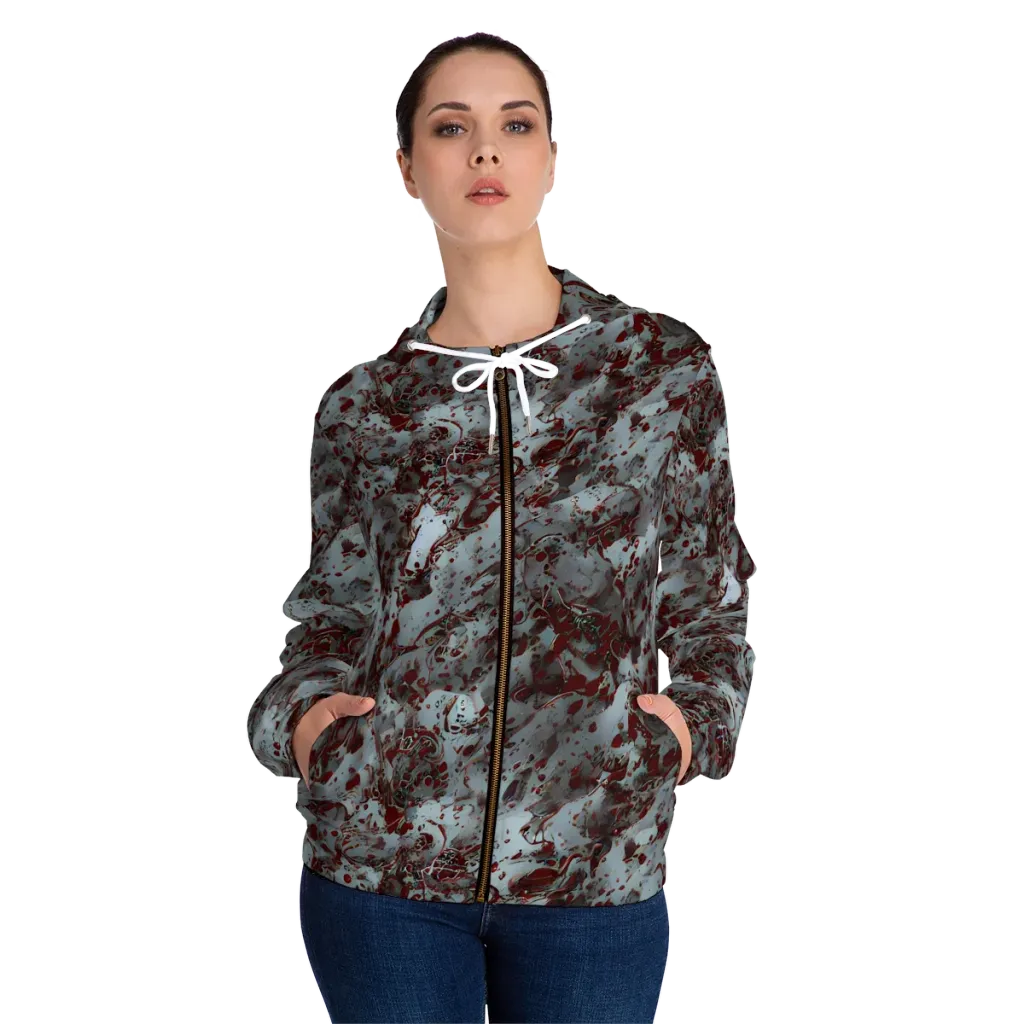 Crimson Undertow on Women's Full-Zip Hoodie — Front On Person
