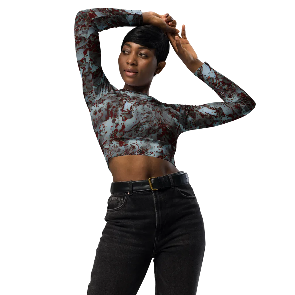 Crimson Undertow on Long Sleeve Crop Top — Front