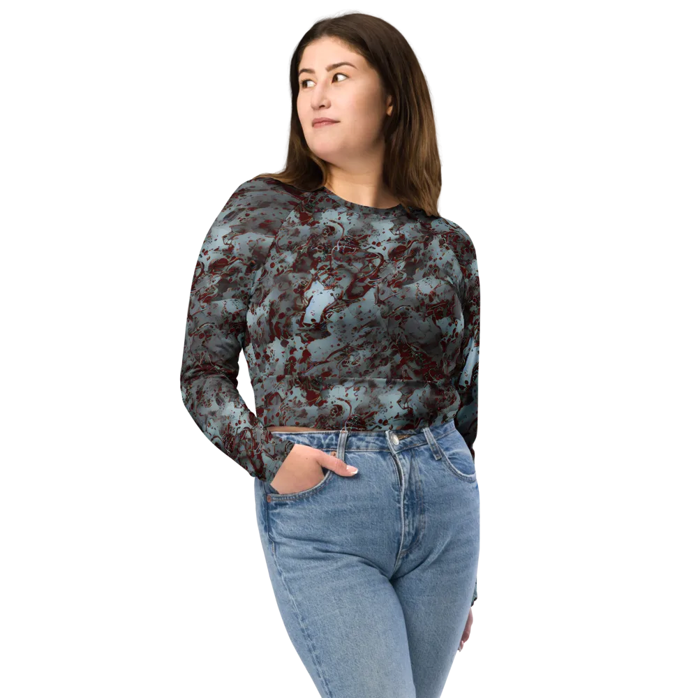 Crimson Undertow on Long Sleeve Crop Top — Front