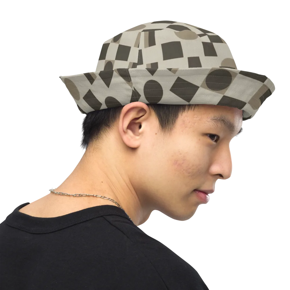 Taupe Tectonics on Reversible Bucket Hat — Right Outside
