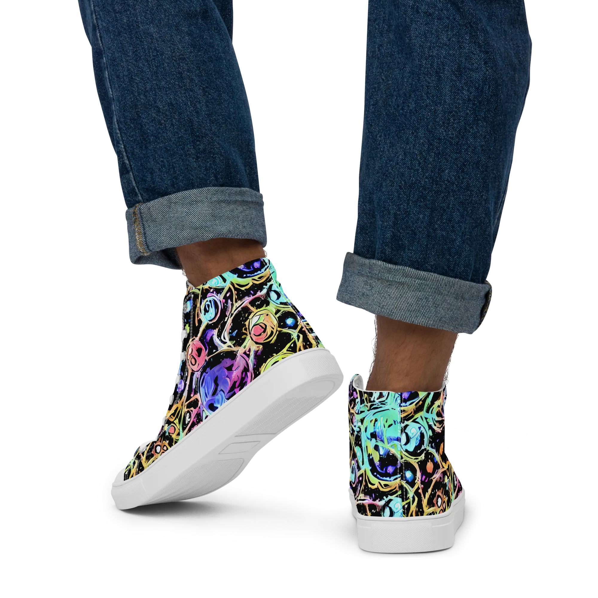 Galactic Jelly on Men's High Top Canvas Shoes — Back