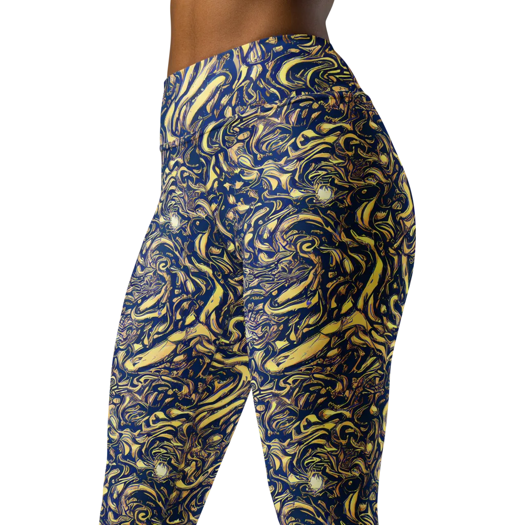 Ultramarine Flow on Yoga Leggings — Left Front