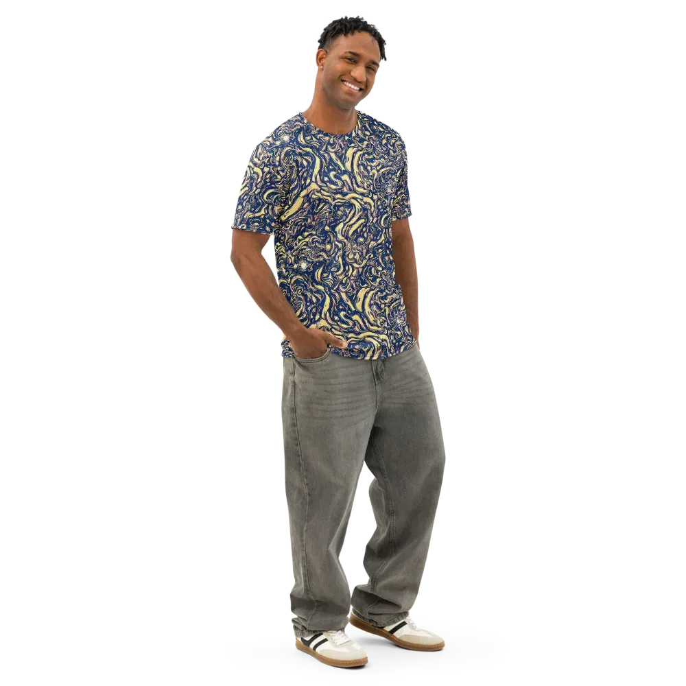 Ultramarine Flow on Men's Cotton Crew Neck T-Shirt — Right Front