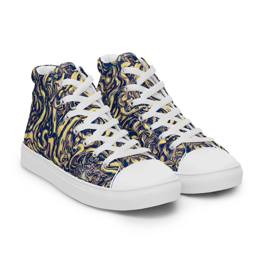 Ultramarine Flow on Men's High Top Canvas Shoes — Right Front
