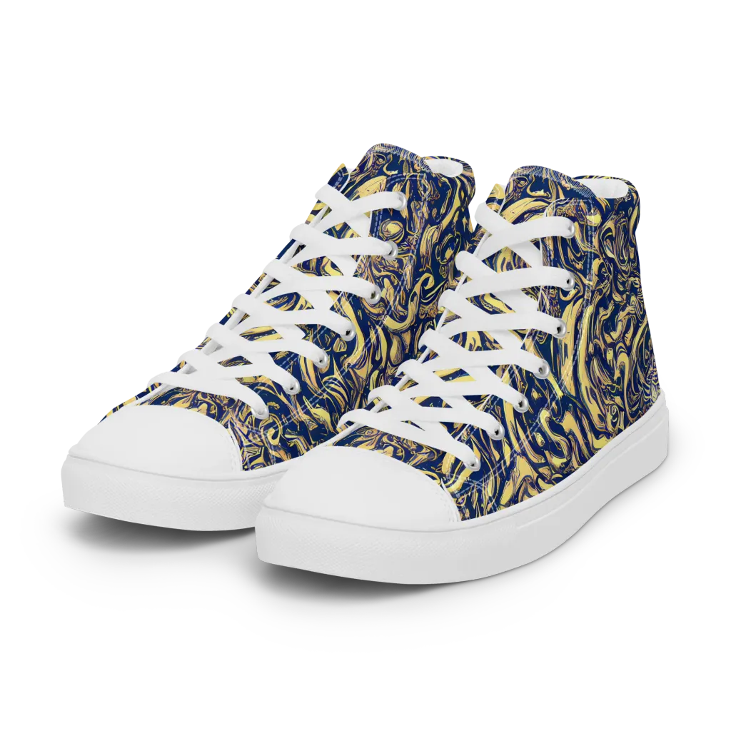 Ultramarine Flow on Women's High Top Canvas Shoes — Left Front
