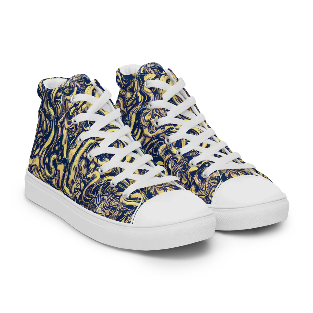 Ultramarine Flow on Women's High Top Canvas Shoes — Right Front