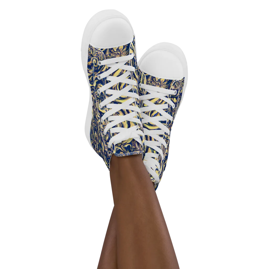 Ultramarine Flow on Women's High Top Canvas Shoes — Front