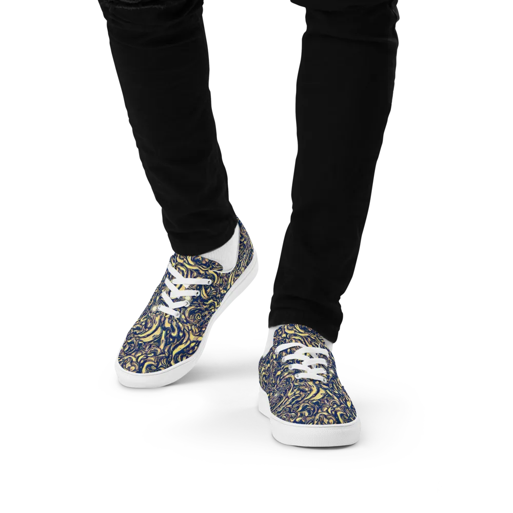Ultramarine Flow on Men's Lace-Up Canvas Shoes — Front