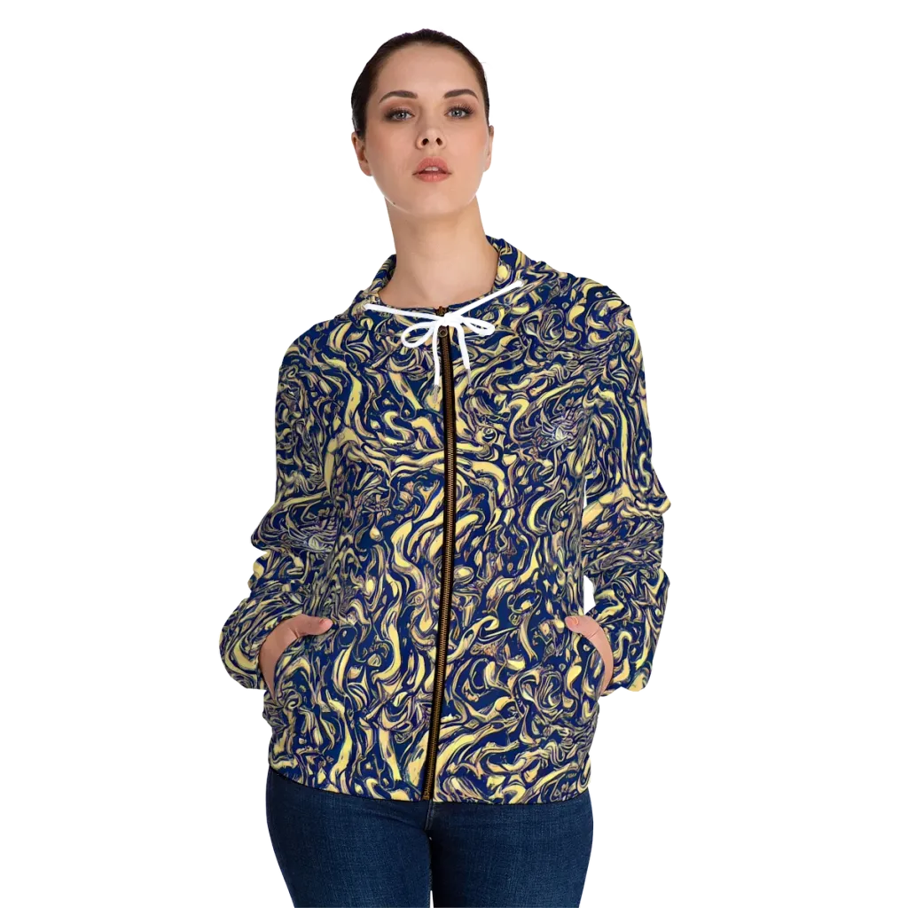 Ultramarine Flow on Women's Full-Zip Hoodie — Front On Person
