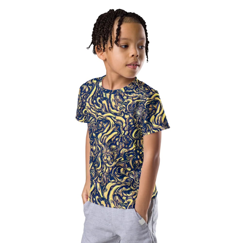 Ultramarine Flow on Kids Crew Neck T-Shirt — Left Front