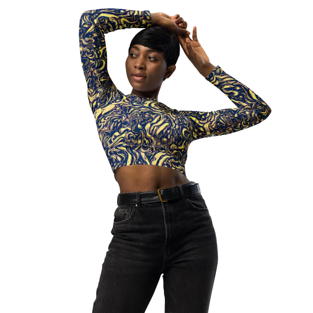 Ultramarine Flow on Long Sleeve Crop Top — Front