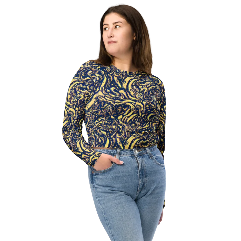 Ultramarine Flow on Long Sleeve Crop Top — Front