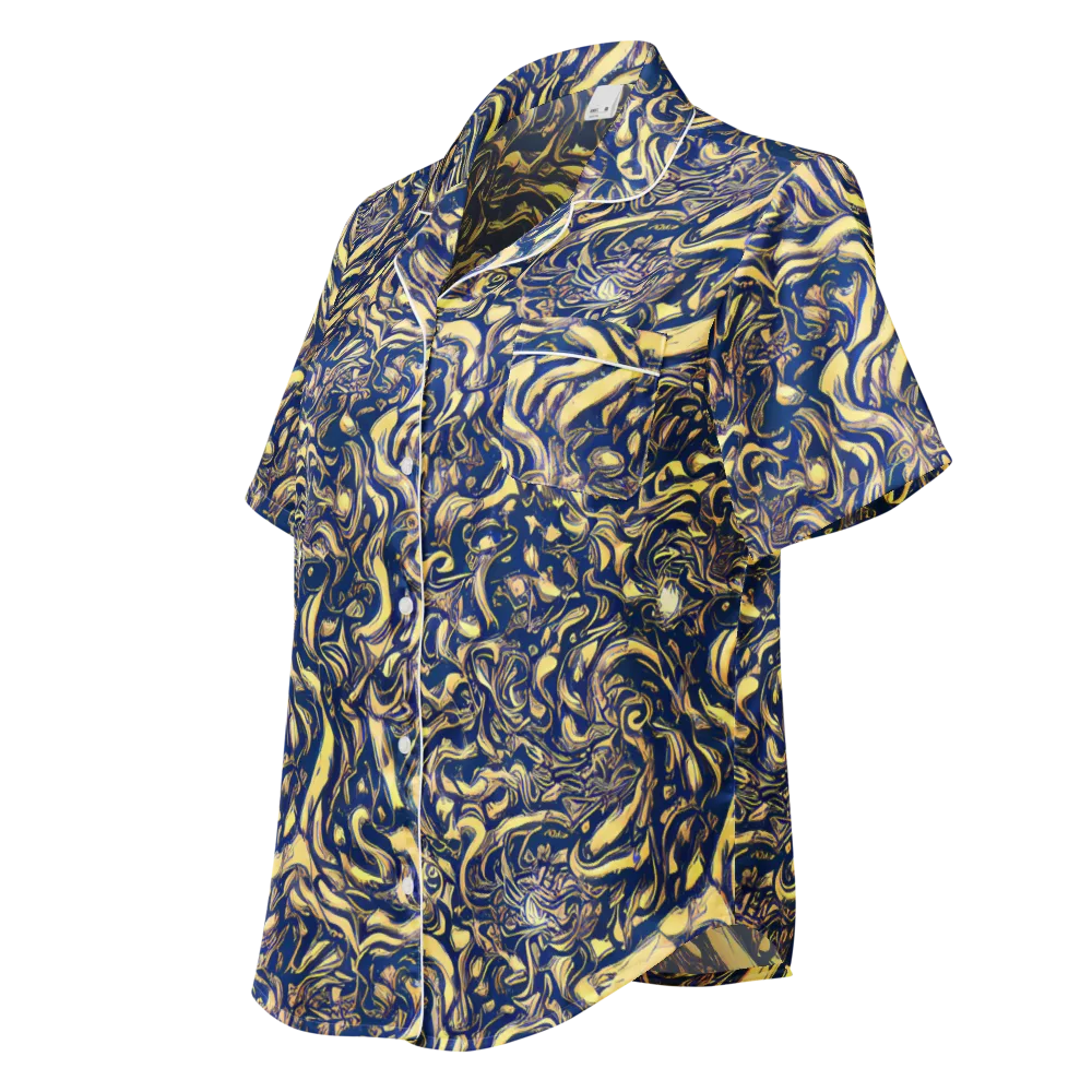 Ultramarine Flow on Women's Short Sleeve Pajama Top — Left Front