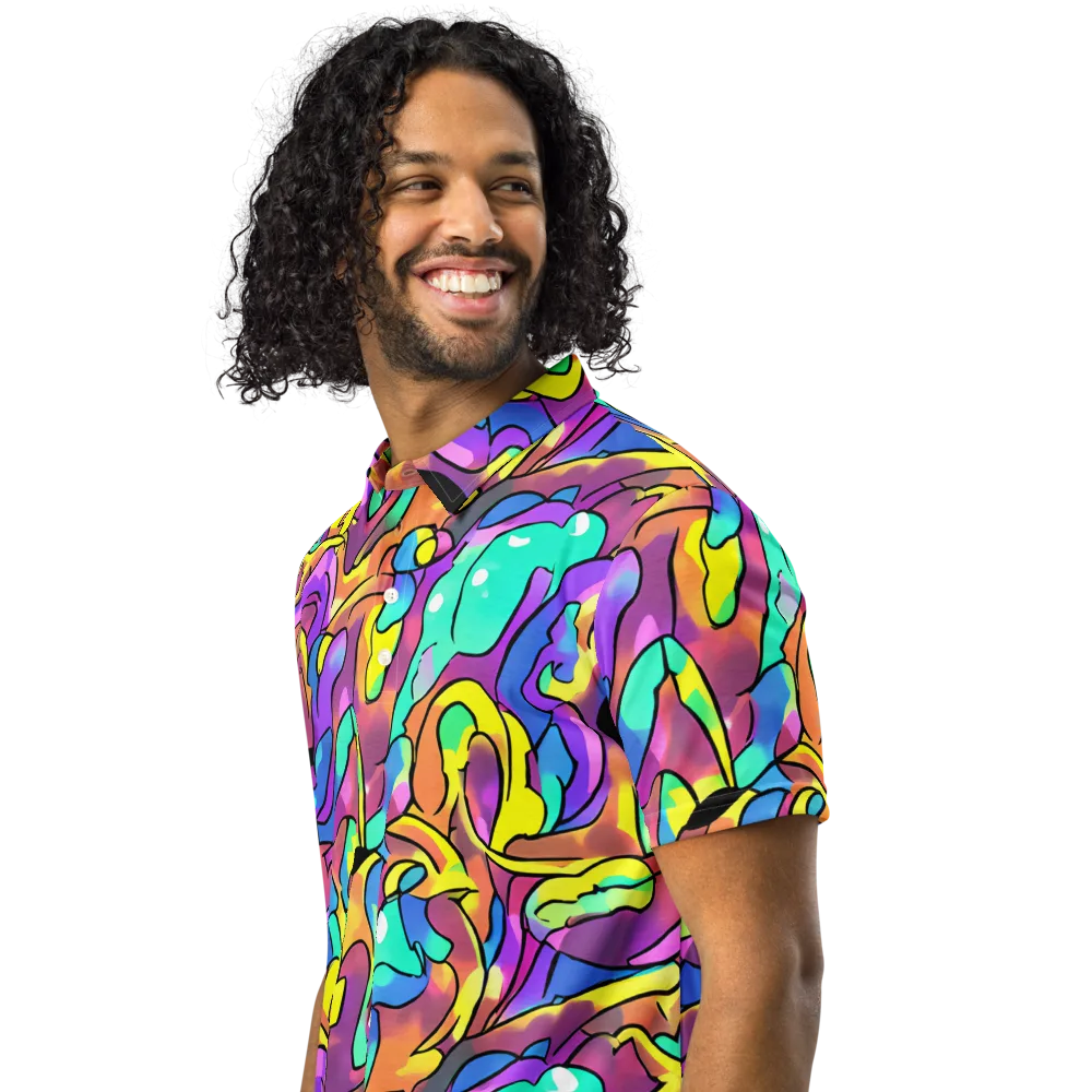 Glow Geometry on Men's Slim Fit Polo Shirt — Left Front