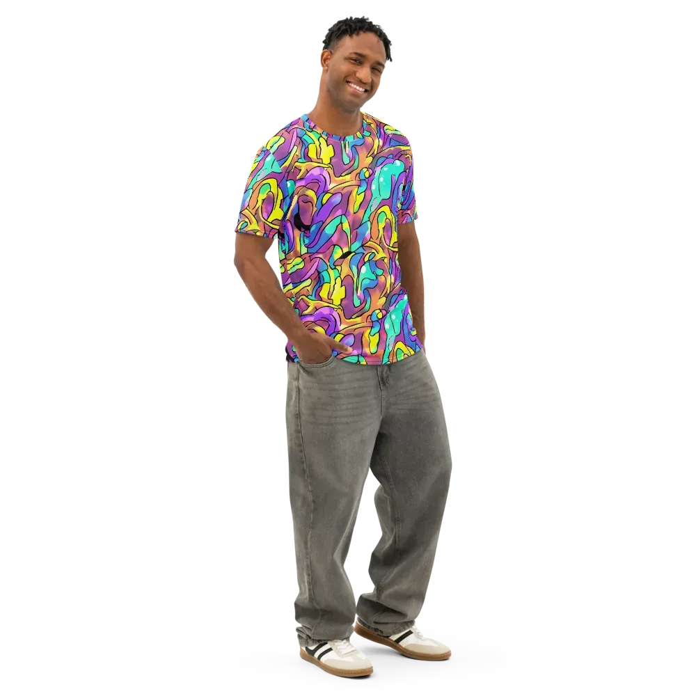 Glow Geometry on Men's Cotton Crew Neck T-Shirt — Right Front