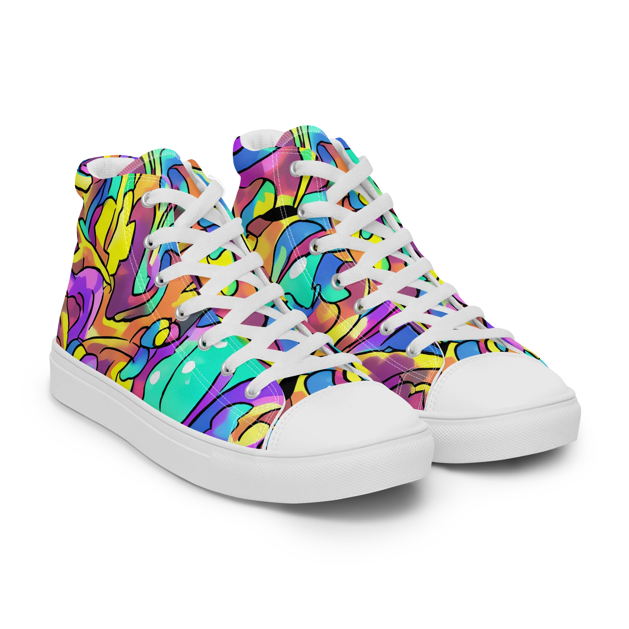 Glow Geometry on Men's High Top Canvas Shoes — Right Front