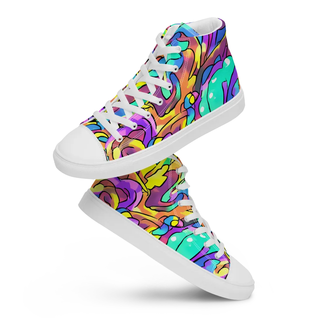 Glow Geometry on Men's High Top Canvas Shoes — Front