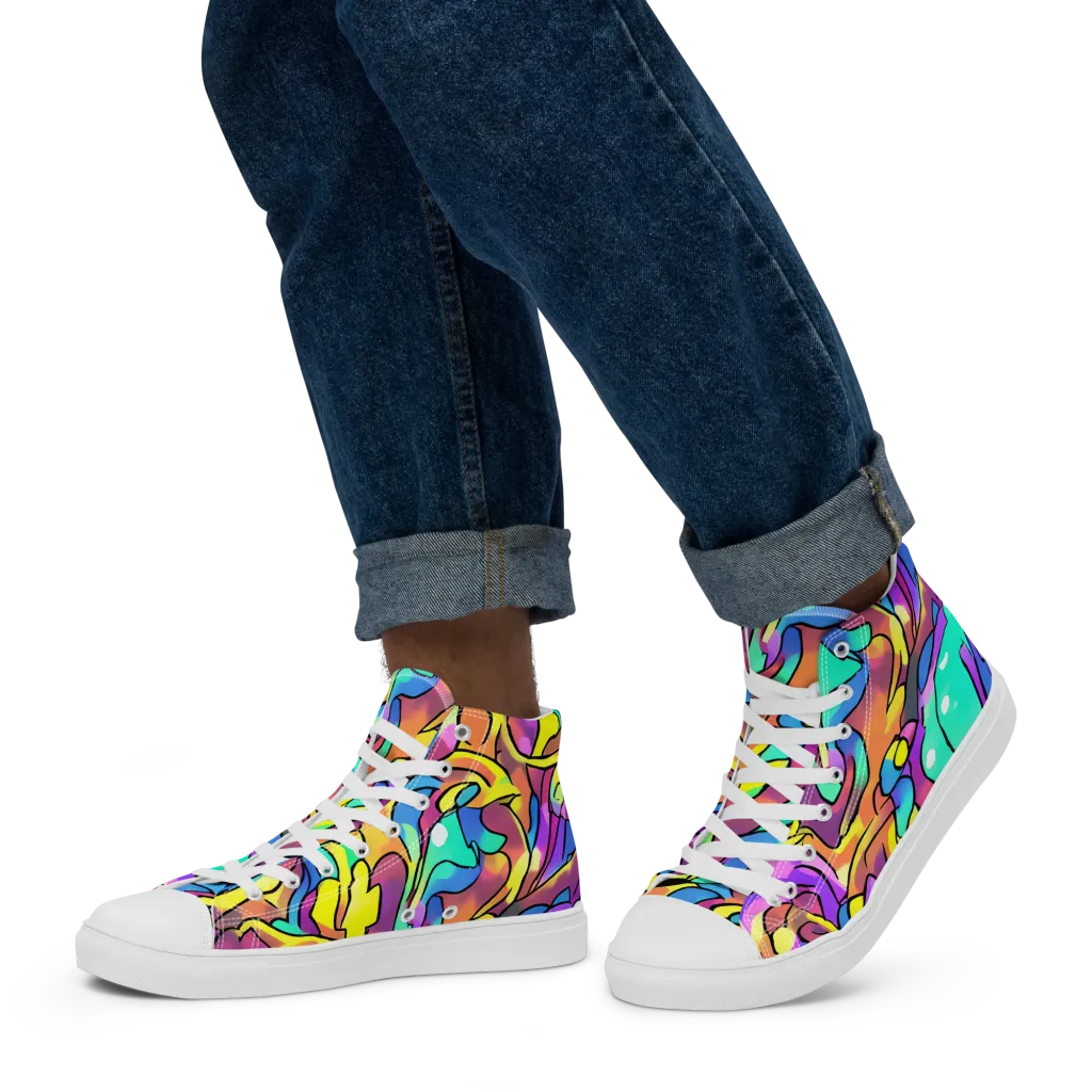 Glow Geometry on Men's High Top Canvas Shoes — Left