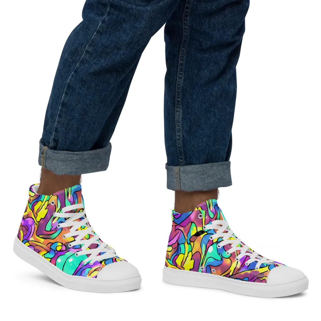 Glow Geometry on Men's High Top Canvas Shoes — Right