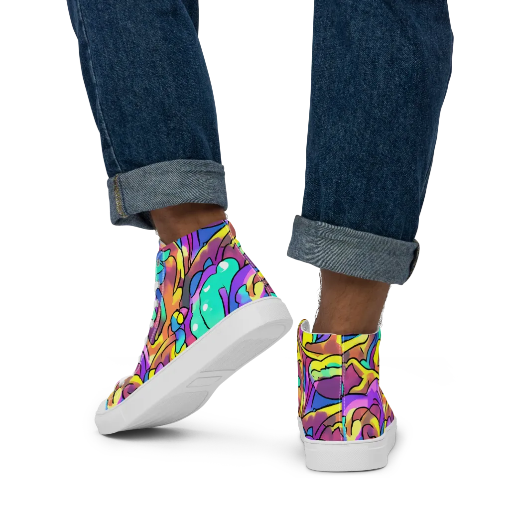 Glow Geometry on Men's High Top Canvas Shoes — Back