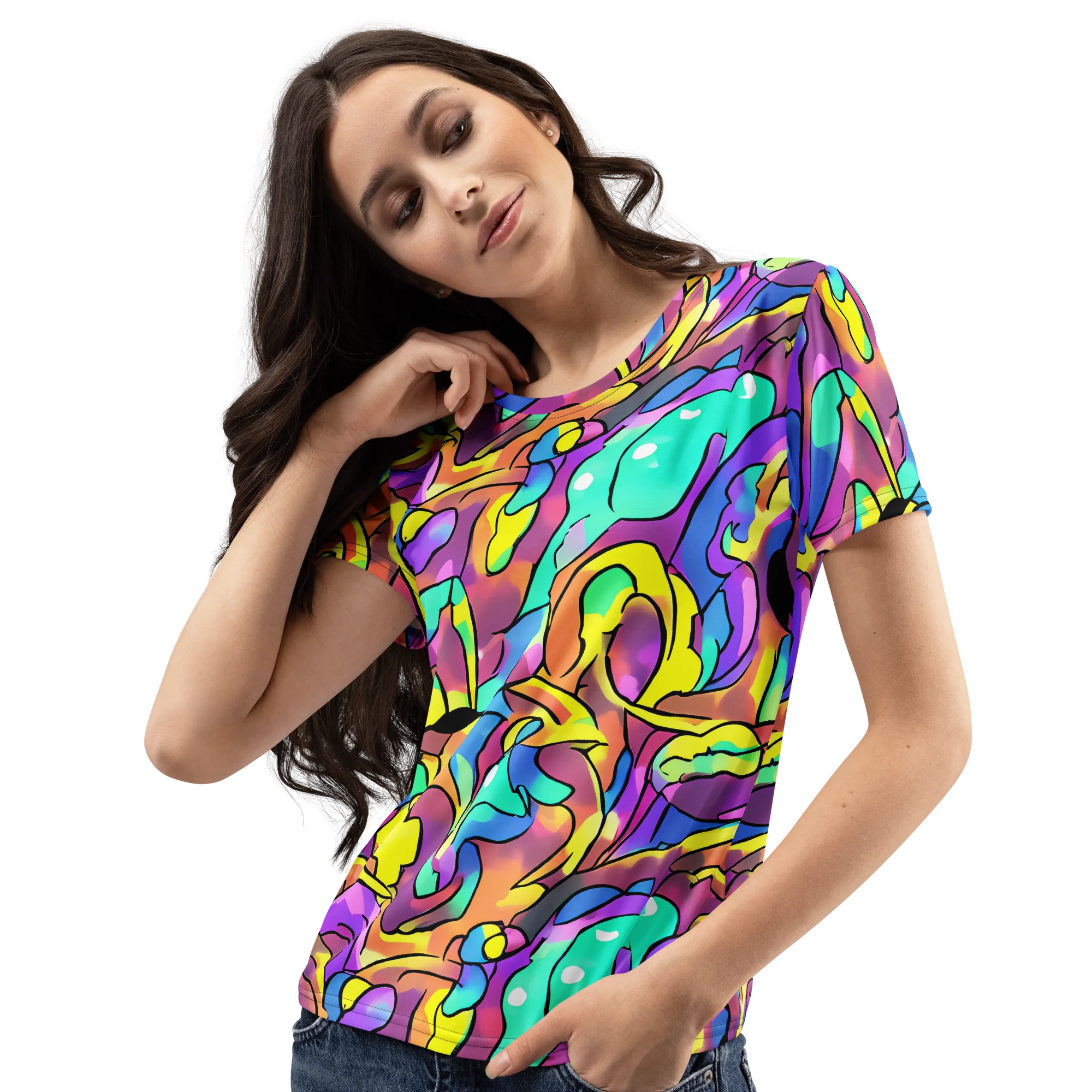 Glow Geometry on Women's Crew Neck T-Shirt — Left Front