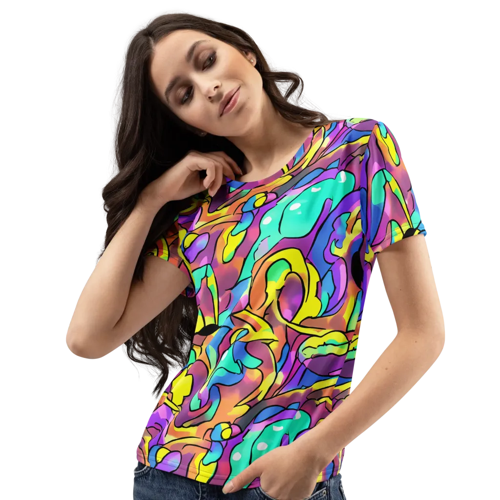 Glow Geometry on Women's Crew Neck T-Shirt — Left Front