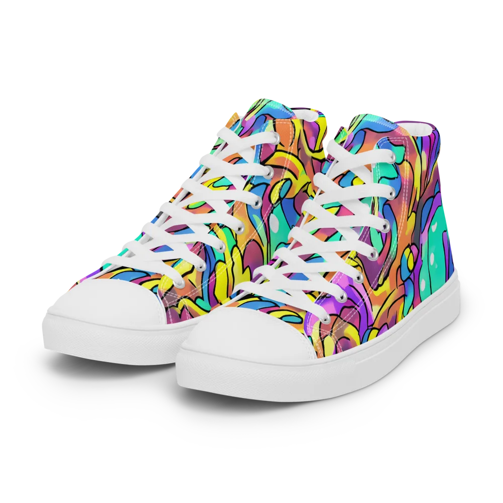 Glow Geometry on Women's High Top Canvas Shoes — Left Front