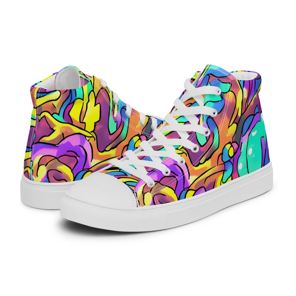 Glow Geometry on Women's High Top Canvas Shoes — Left